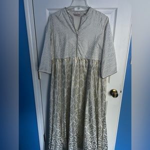 Ling Gown dress by BIBA size 42. White color with embossed gold color design